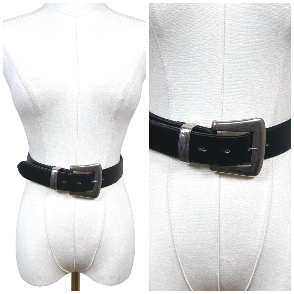 Vintage Cipriani Glove Tanned Leather Belt Womens S Black Silver Buckle Western
